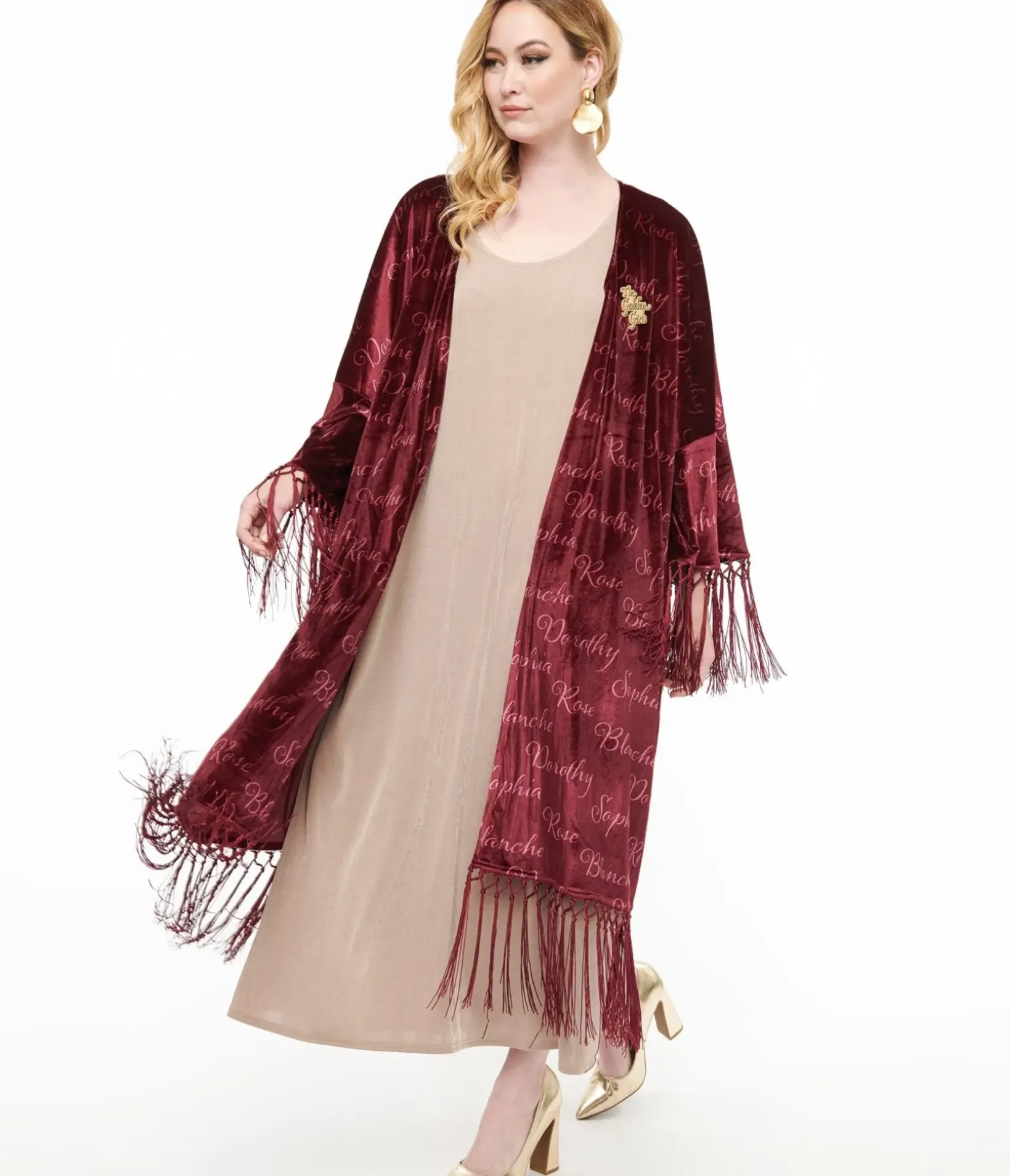 Unique Vintage Jackets|Coats & Jackets>The Golden Girls x Burgundy Velvet Blanche Kimono