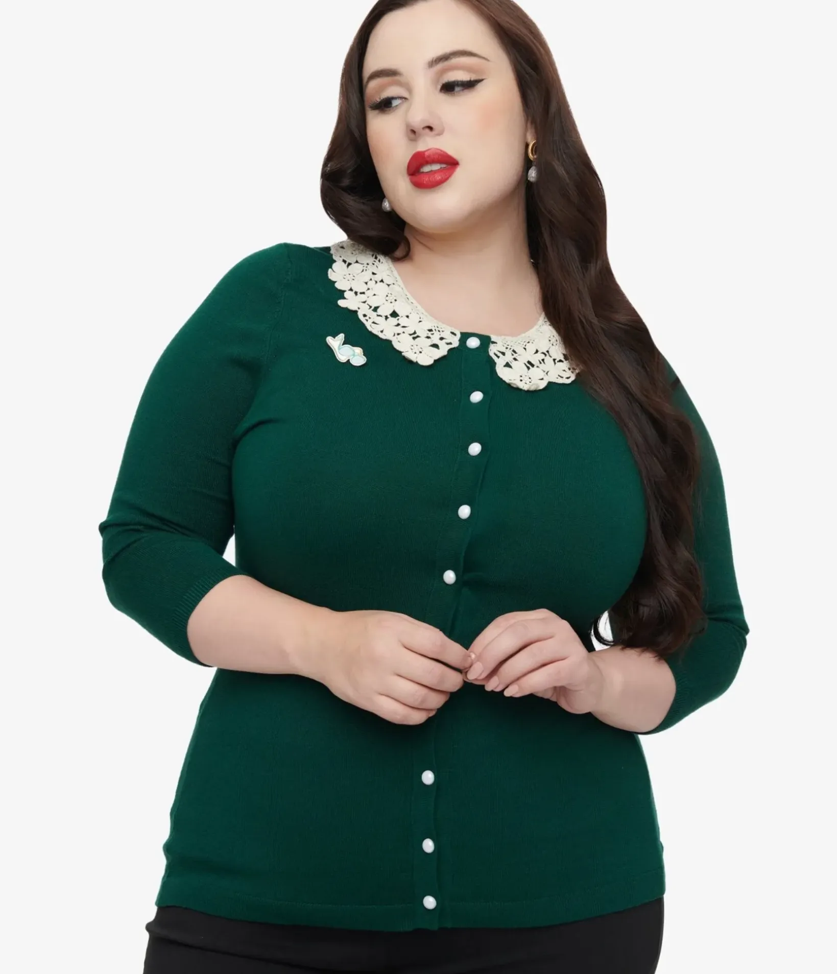 Unique Vintage Sweaters & Cardigans|Work Wear>The Golden Girls x Plus Size Green & White Lace Sophia Bookworm Cardigan