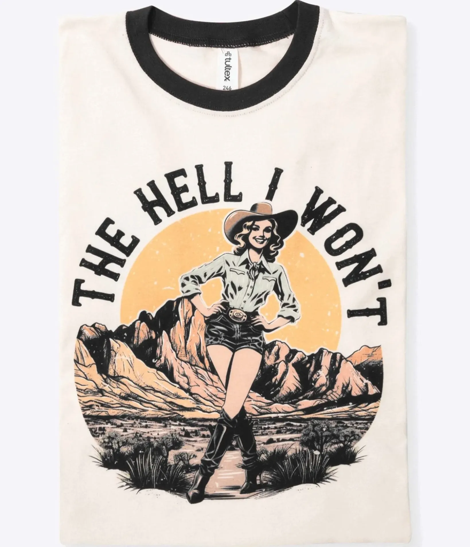 Unique Vintage Graphic Tees|Graphic Tees>The Hell I Won't Black Collar Unisex Graphic Ringer Tee