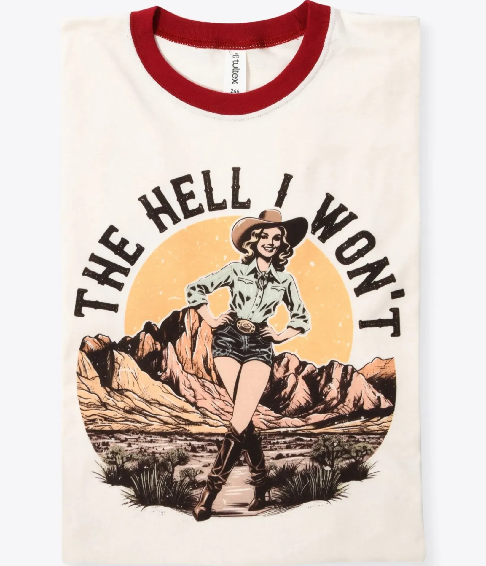 Unique Vintage Graphic Tees|Graphic Tees>The Hell I Won't Red Collar Unisex Graphic Ringer Tee