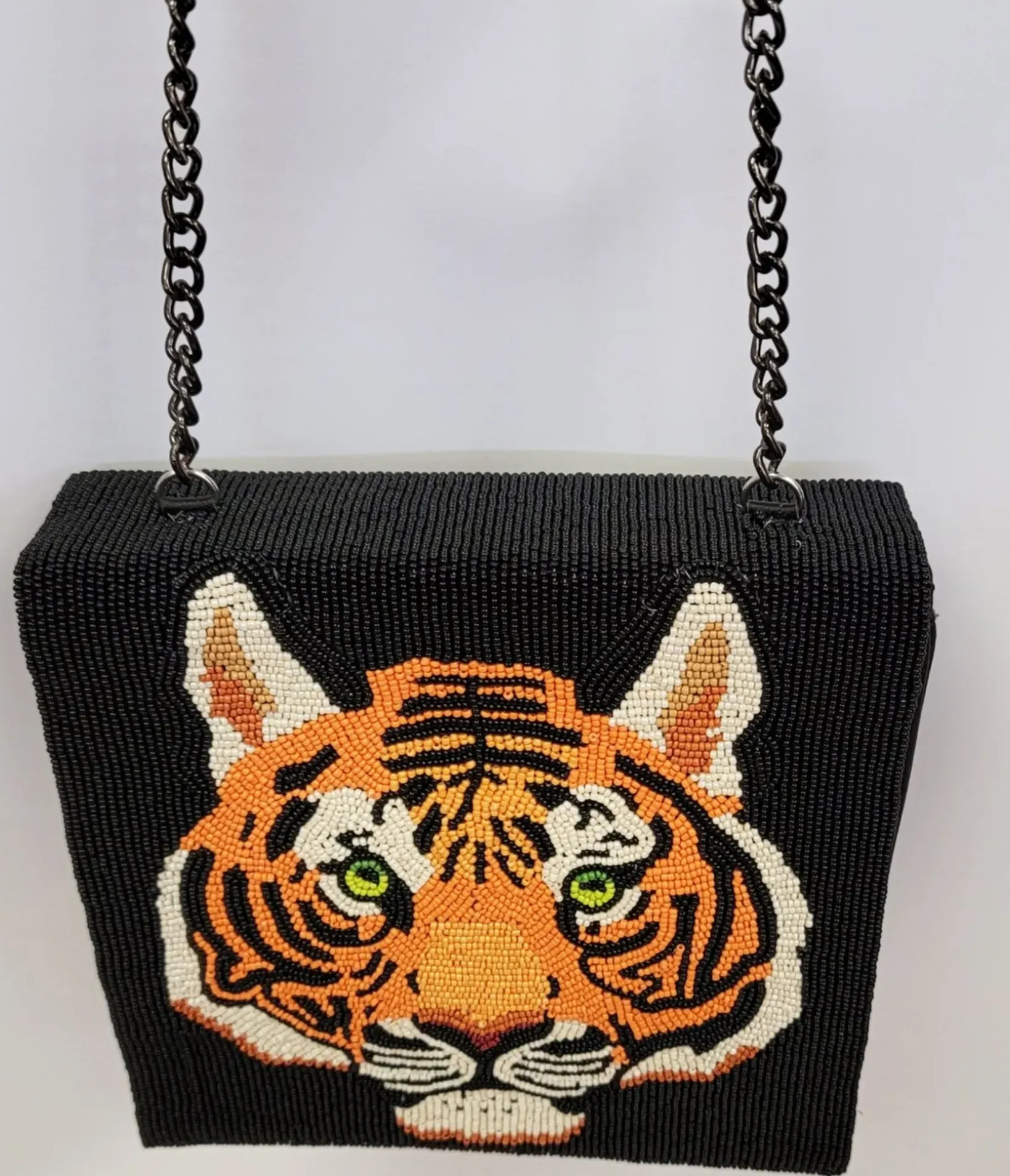 Unique Vintage Novelty Bags>Tiger Beaded Leatherette Crossbody Bag