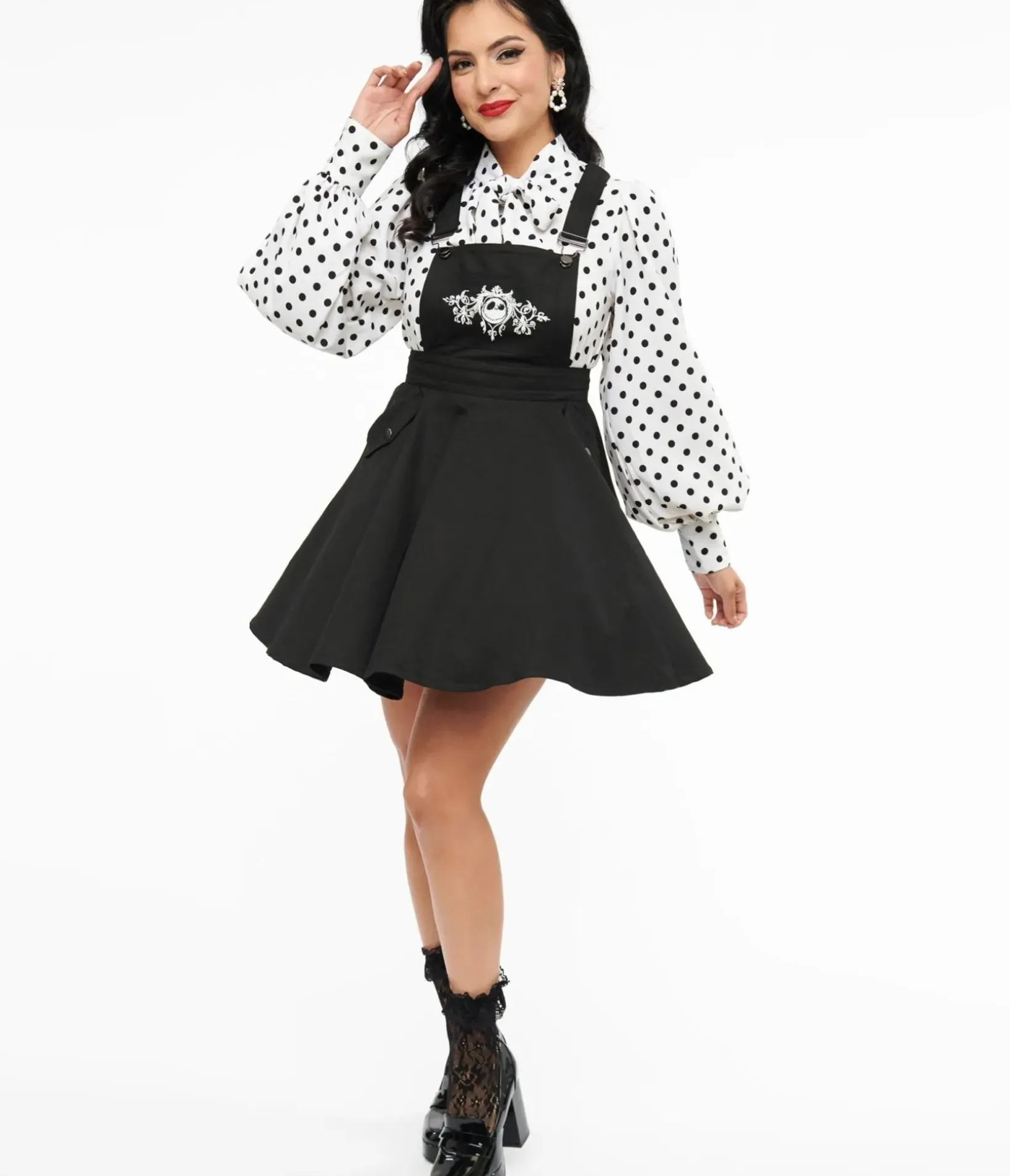 Unique Vintage Skirts|All Things Black>Tim Burton's The Nightmare Before Christmas by Black Nightmare Before Christmas Brionne Pinafore Skirt