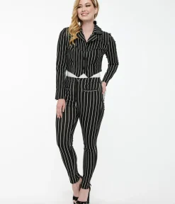 Unique Vintage Pants|All Things Black>Tim Burton’s The Nightmare Before Christmas by Black & White Stripe Jack Skellington Stretch Pants