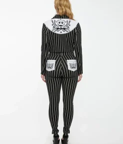 Unique Vintage Pants|All Things Black>Tim Burton’s The Nightmare Before Christmas by Black & White Stripe Jack Skellington Stretch Pants