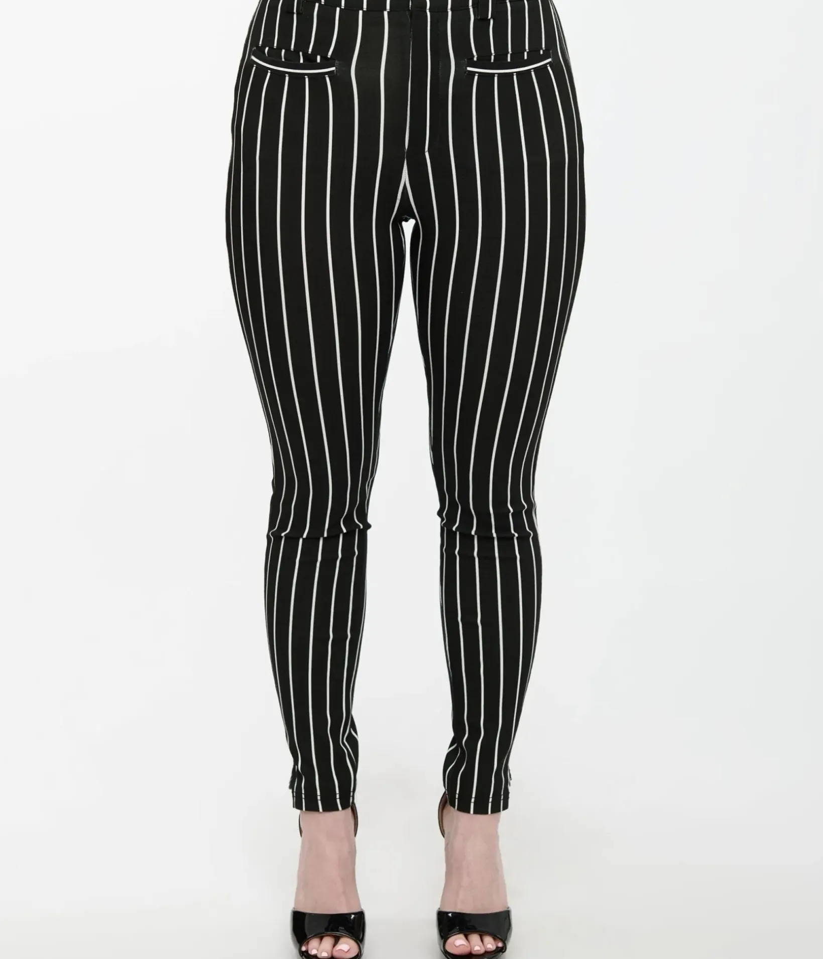 Unique Vintage Pants|All Things Black>Tim Burton’s The Nightmare Before Christmas by Black & White Stripe Jack Skellington Stretch Pants