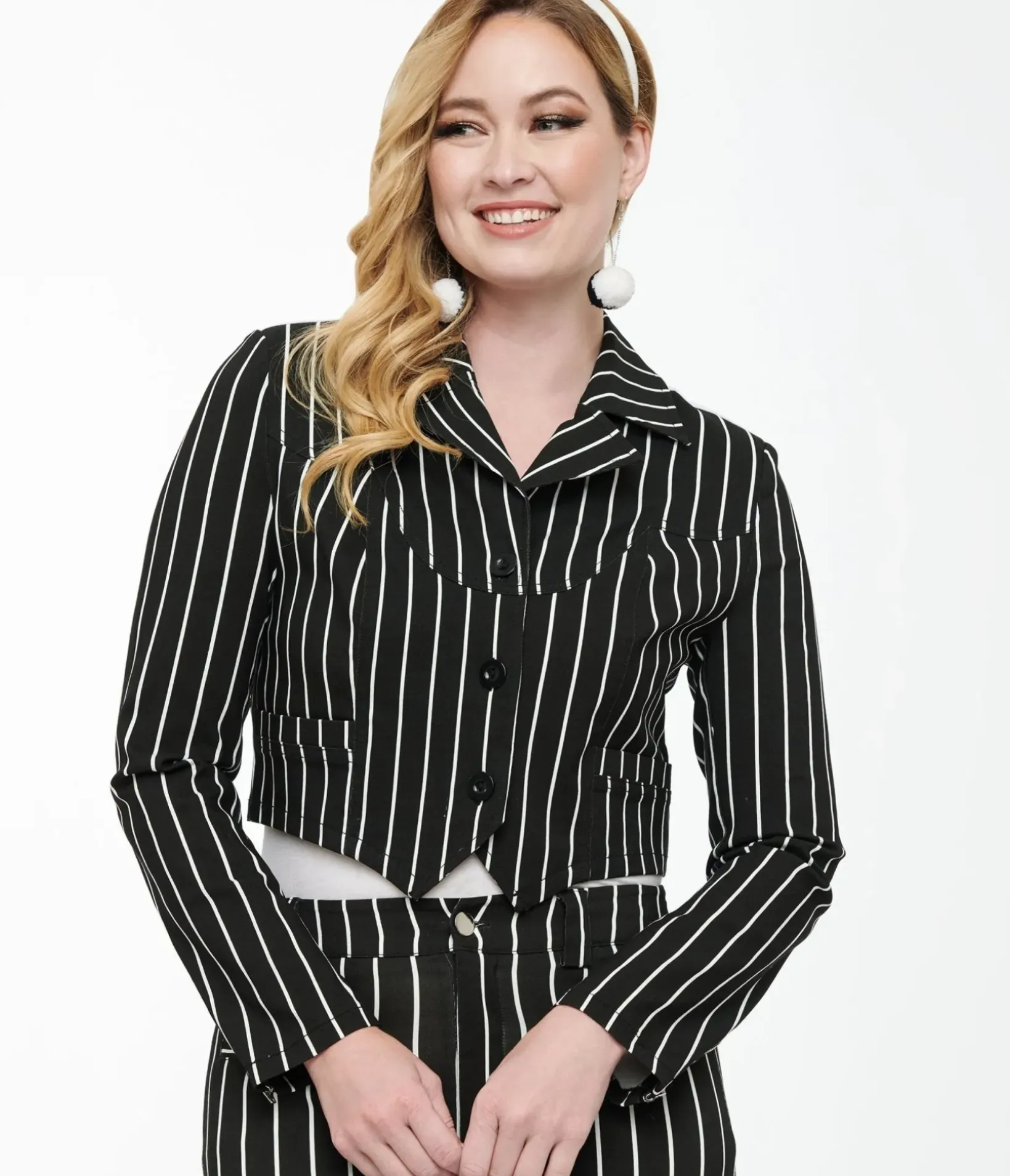 Unique Vintage Coats & Jackets|All Things Black>Tim Burton’s The Nightmare Before Christmas by Black & White Stripe Jack Skellington Western Jacket