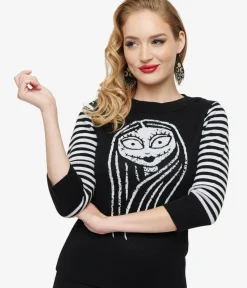 Unique Vintage Sweaters & Cardigans|All Things Black>Tim Burton's The Nightmare Before Christmas by Black & White Stripe Sally Minou Sweater