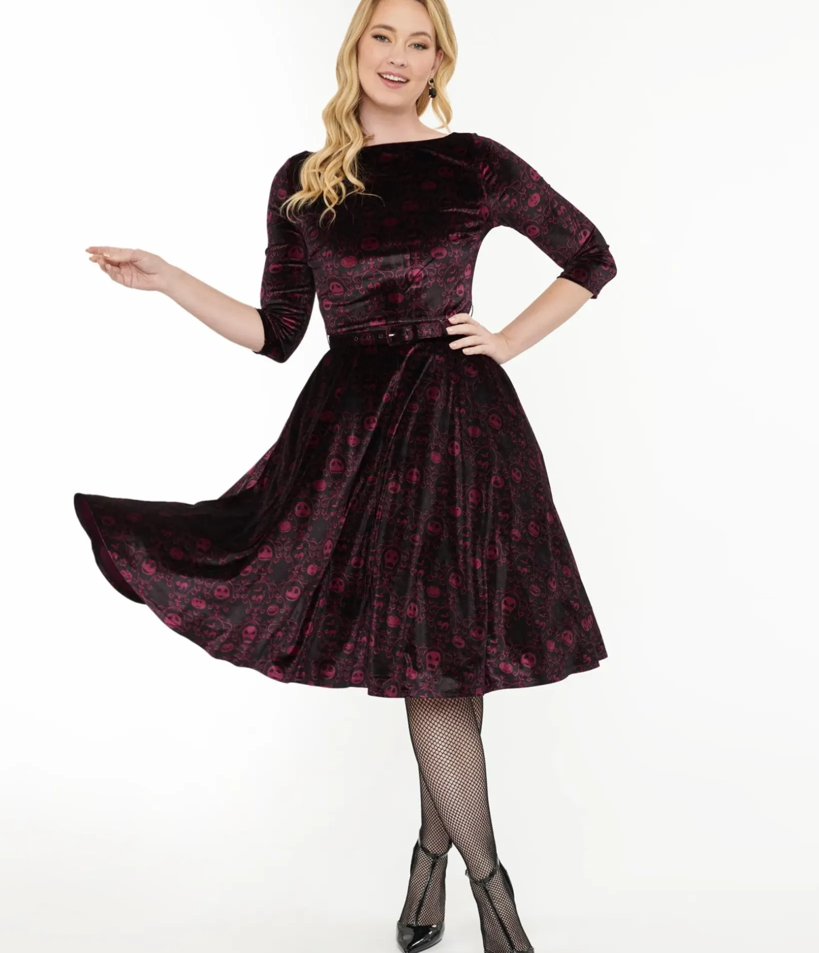 Unique Vintage Swing|Pocket Dresses>Tim Burton's The Nightmare Before Christmas by Eggplant Baroque Jack Skellington Devon Swing Dress