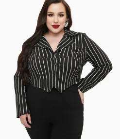 Unique Vintage Coats & Jackets|All Things Black>Tim Burton’s The Nightmare Before Christmas by Plus Size Black & White Stripe Jack Skellington Western Jacket