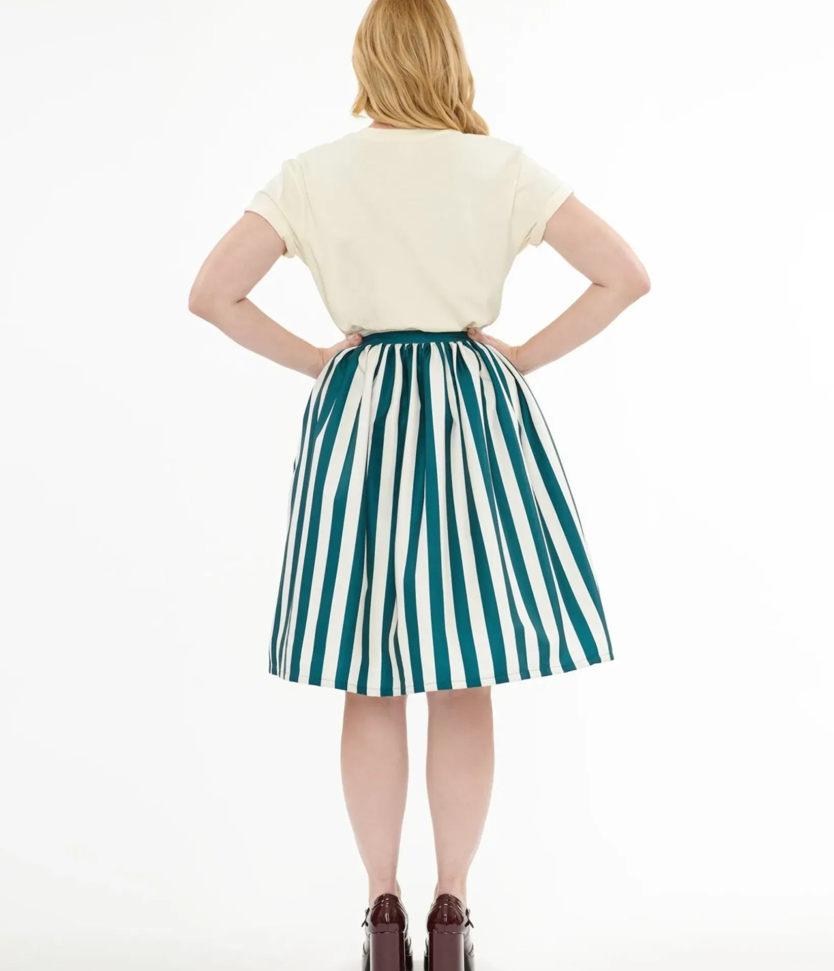 Unique Vintage Skirts>Tim Burton's The Nightmare Before Christmas by Teal & White Striped Jack Skellington Gellar Swing Skirt