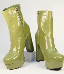 Unique Vintage Boots>Avocado Green Platform Heel Ankle Boots