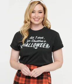 Unique Vintage Graphic Tees|All Things Black>Black All I Want For Christmas Is Halloween Unisex Graphic Tee