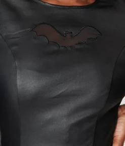 Unique Vintage Pencil|Pencil>Black Bat Cutout Faux Leather Wiggle Dress