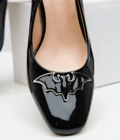 Unique Vintage All Things Black|Halloween>Black Bat Leatherette Slingback Heels