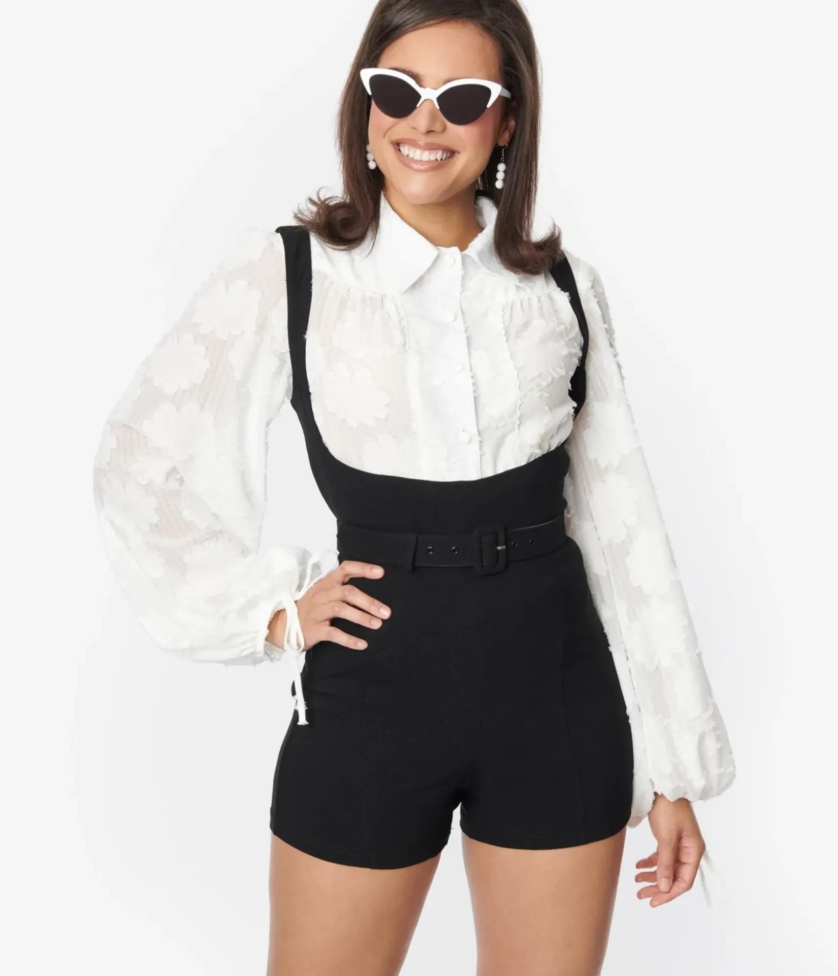 Unique Vintage Shorts|Shorts>Black Belted Suspender Shorts