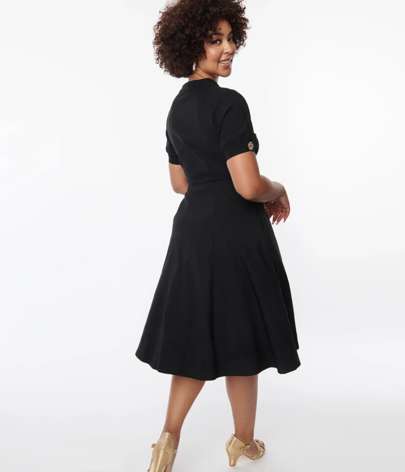 Unique Vintage Swing|Pocket Dresses>Black Button Swing Dress