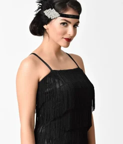 Unique Vintage Special Occasion|Flapper Accessories>Black Coque Feather & Silver Rhinestone Headband