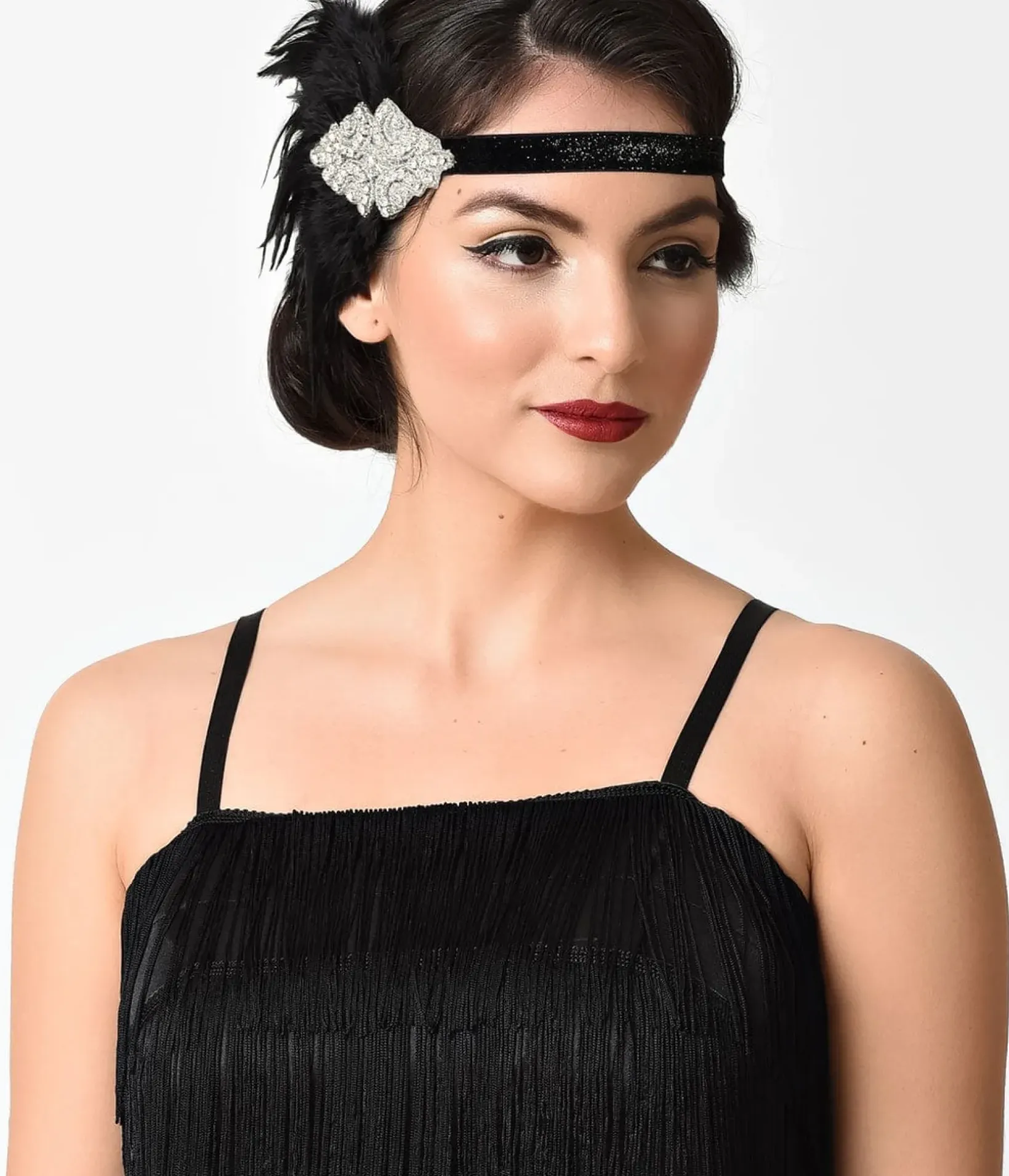 Unique Vintage Special Occasion|Flapper Accessories>Black Coque Feather & Silver Rhinestone Headband