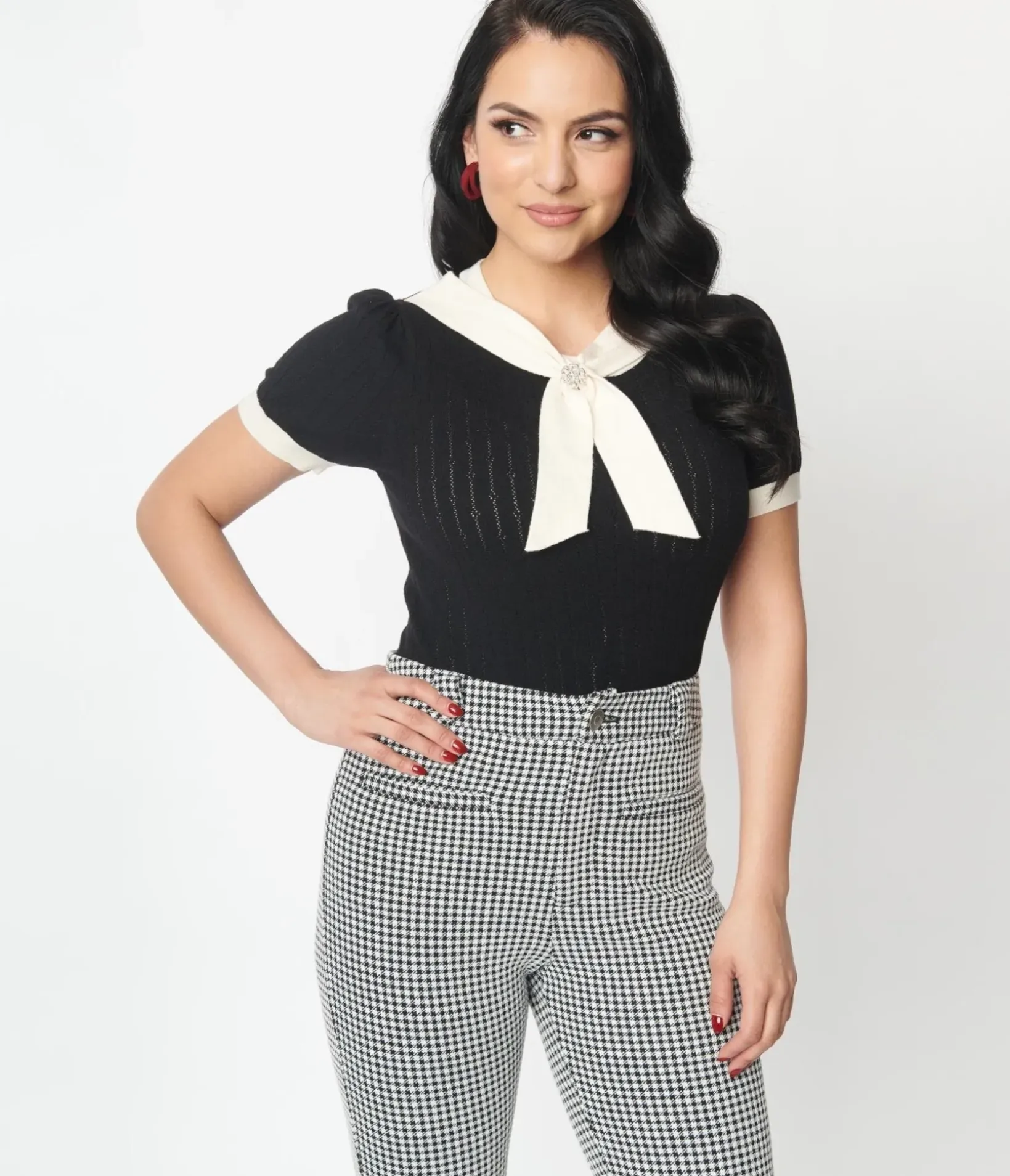 Unique Vintage All Things Black|Work Wear>Black & Cream Neck Tie Park City Sweater