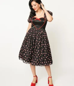 Unique Vintage Swing|Everyday Dresses>Black Cupid's Lover Swing Dress