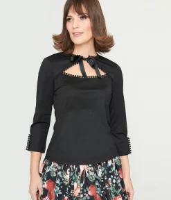 Unique Vintage All Things Black>Black Cutout Neck Tie Top
