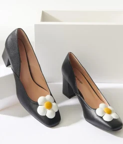 Unique Vintage All Things Black|Heels>Black Daisy Pumps