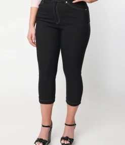 Unique Vintage Pants|All Things Black>Black Denim Bengaline Capris