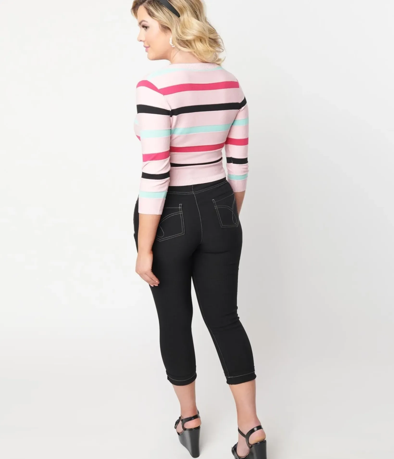 Unique Vintage Pants|All Things Black>Black Denim Bengaline Capris