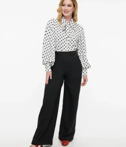 Unique Vintage Pants|All Things Black>Black Double Belt Woven Pants