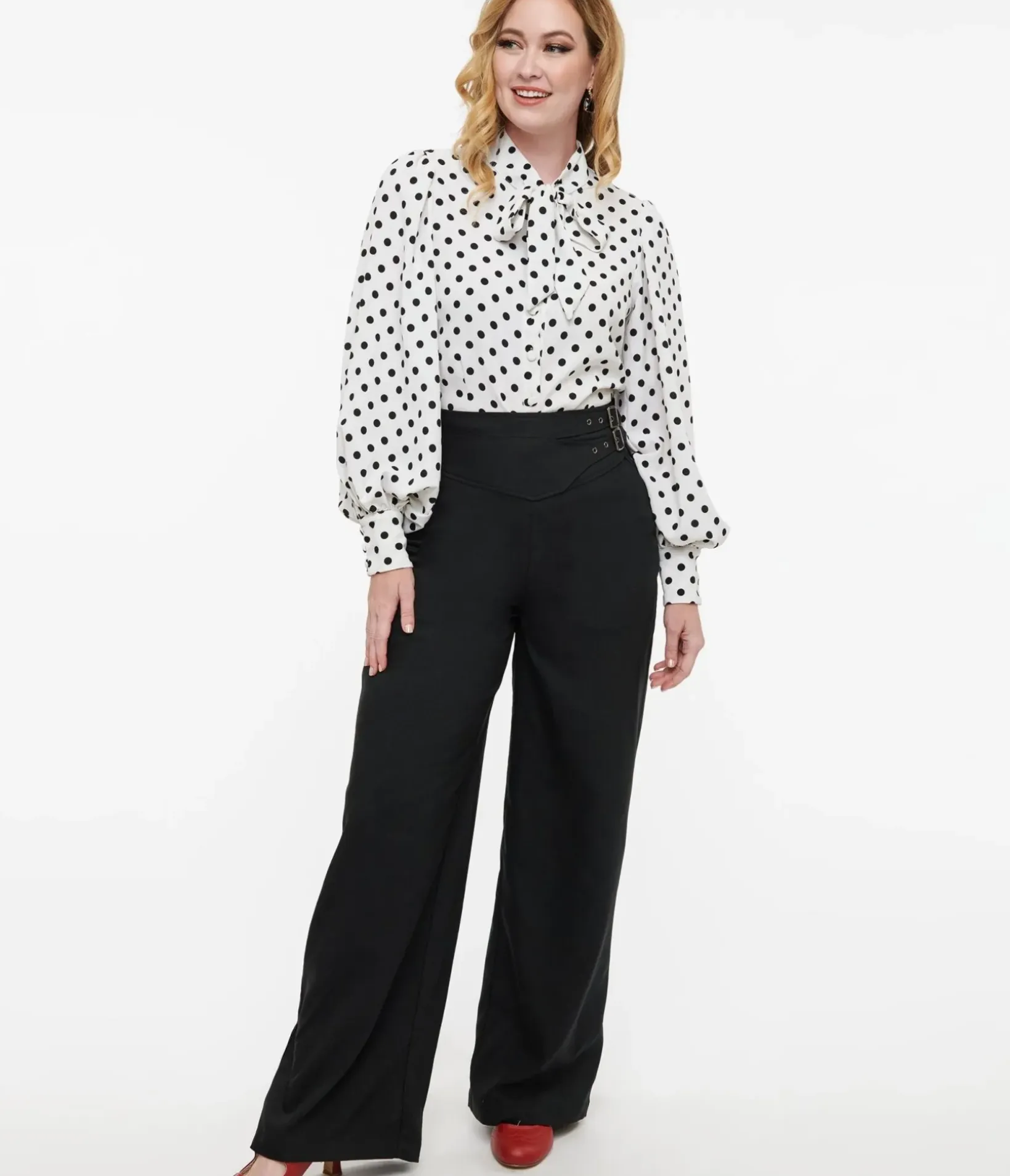Unique Vintage Pants|All Things Black>Black Double Belt Woven Pants