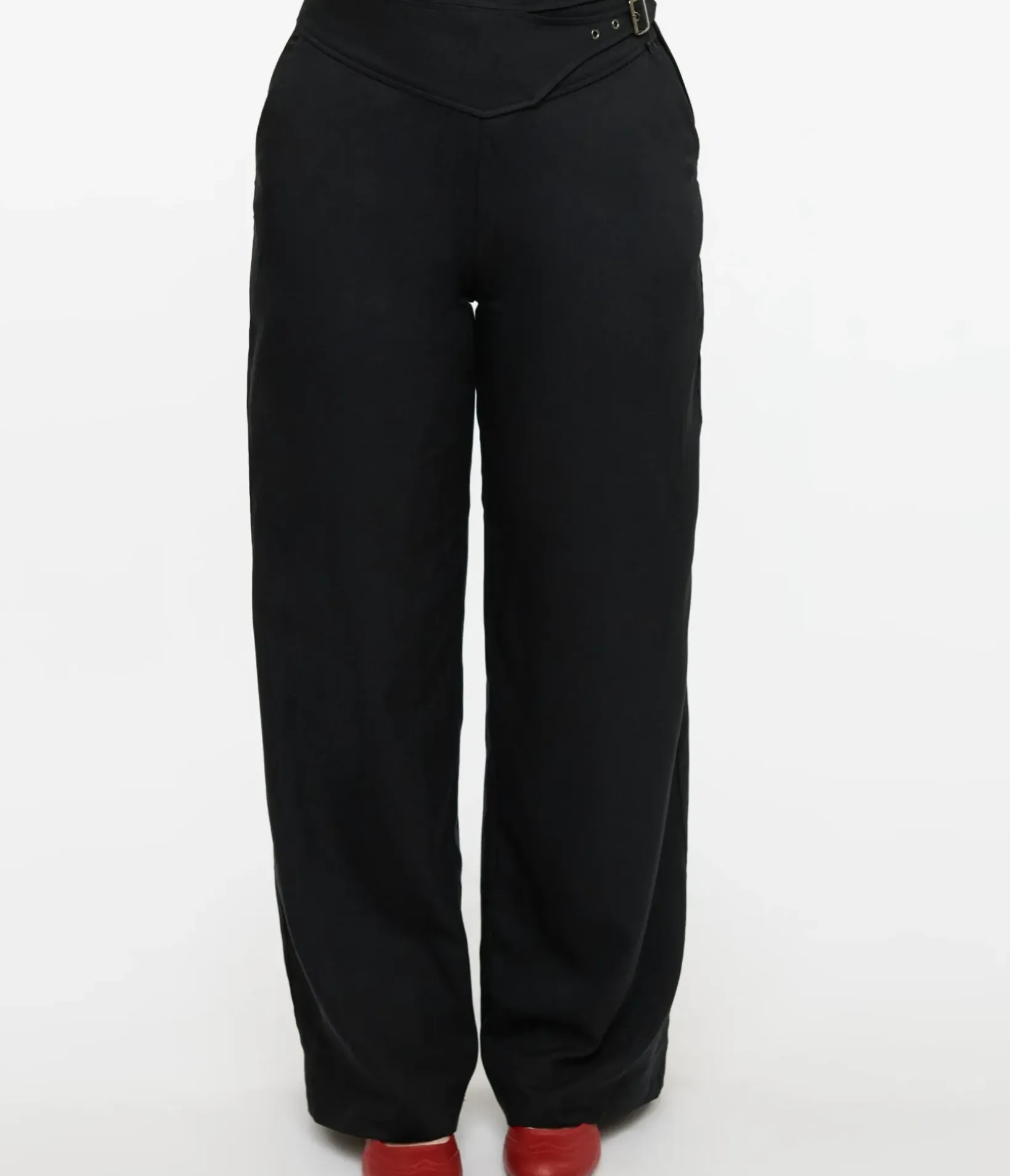Unique Vintage Pants|All Things Black>Black Double Belt Woven Pants