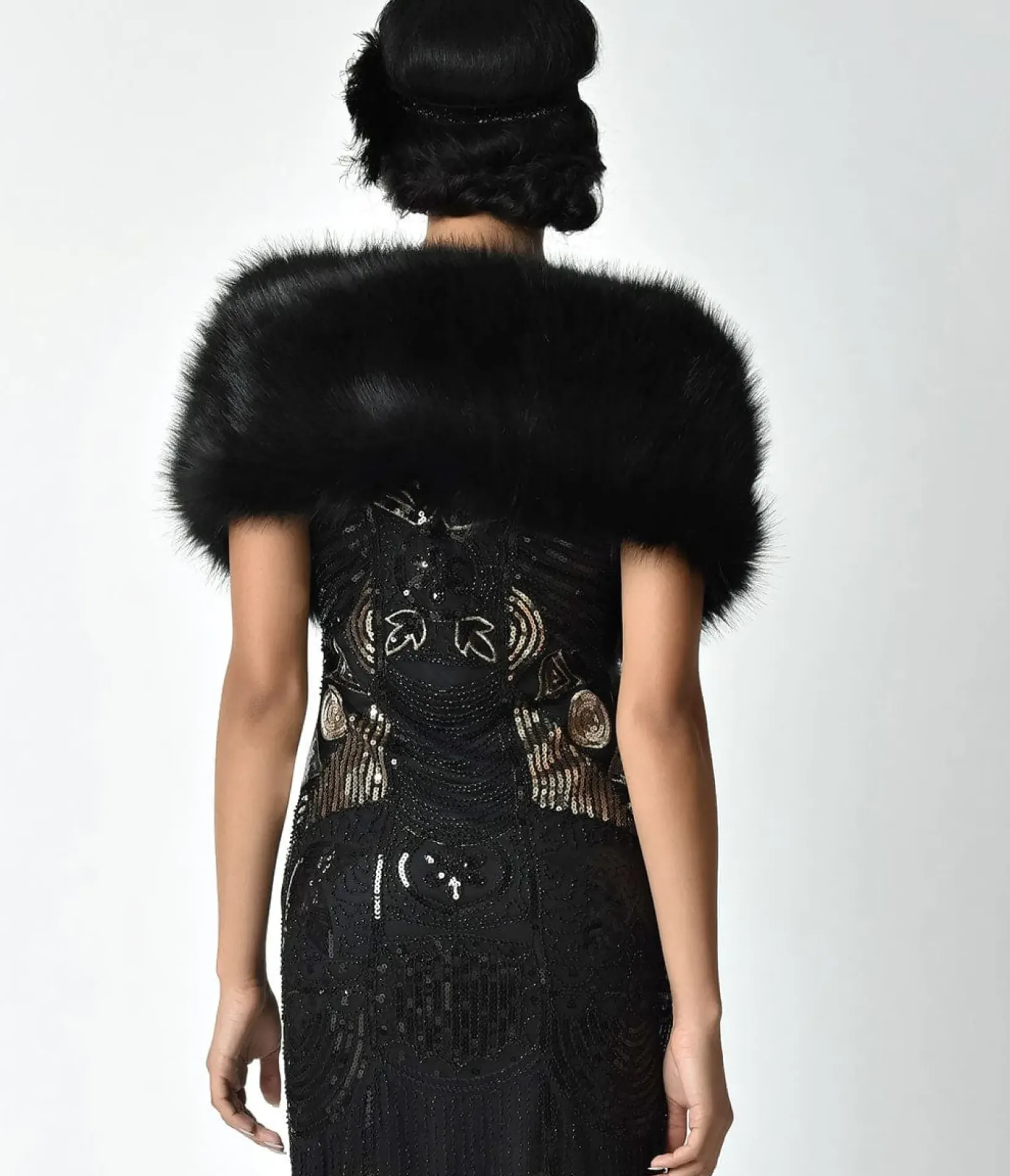 Unique Vintage Special Occasion|Prom Accessories>Black Faux Fur Stole