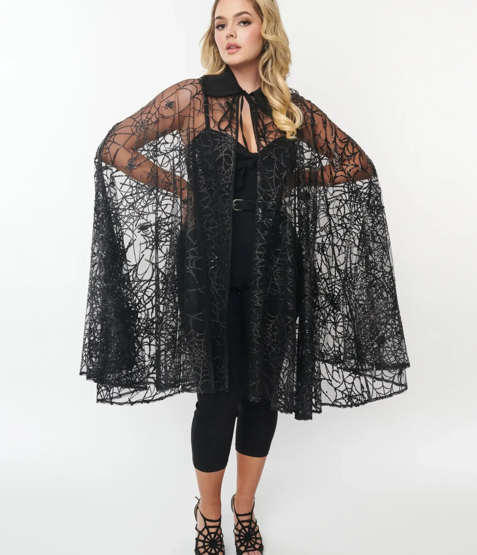 Unique Vintage Jackets|Coats & Jackets>Black Glitter Spiderweb Mesh Cape