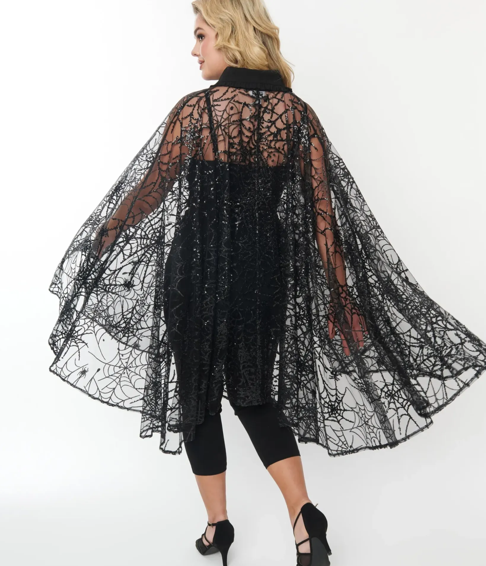 Unique Vintage Jackets|Coats & Jackets>Black Glitter Spiderweb Mesh Cape