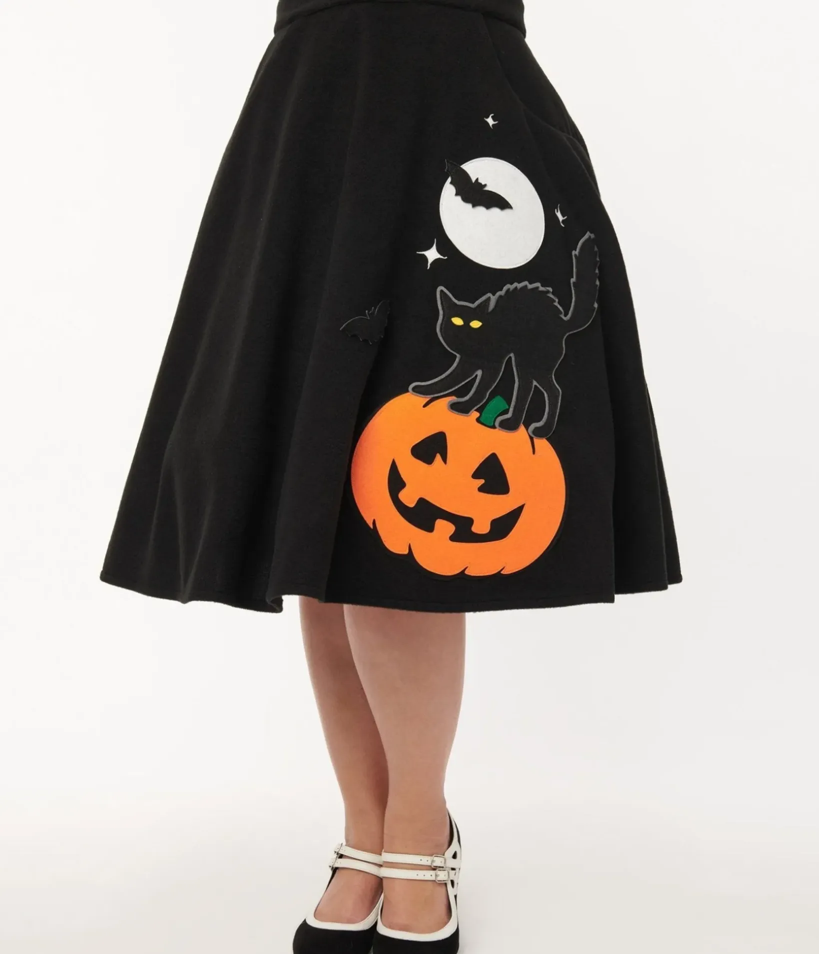 Unique Vintage Skirts|Skirts>Black Halloween Music Box Soda Shop Swing Skirt