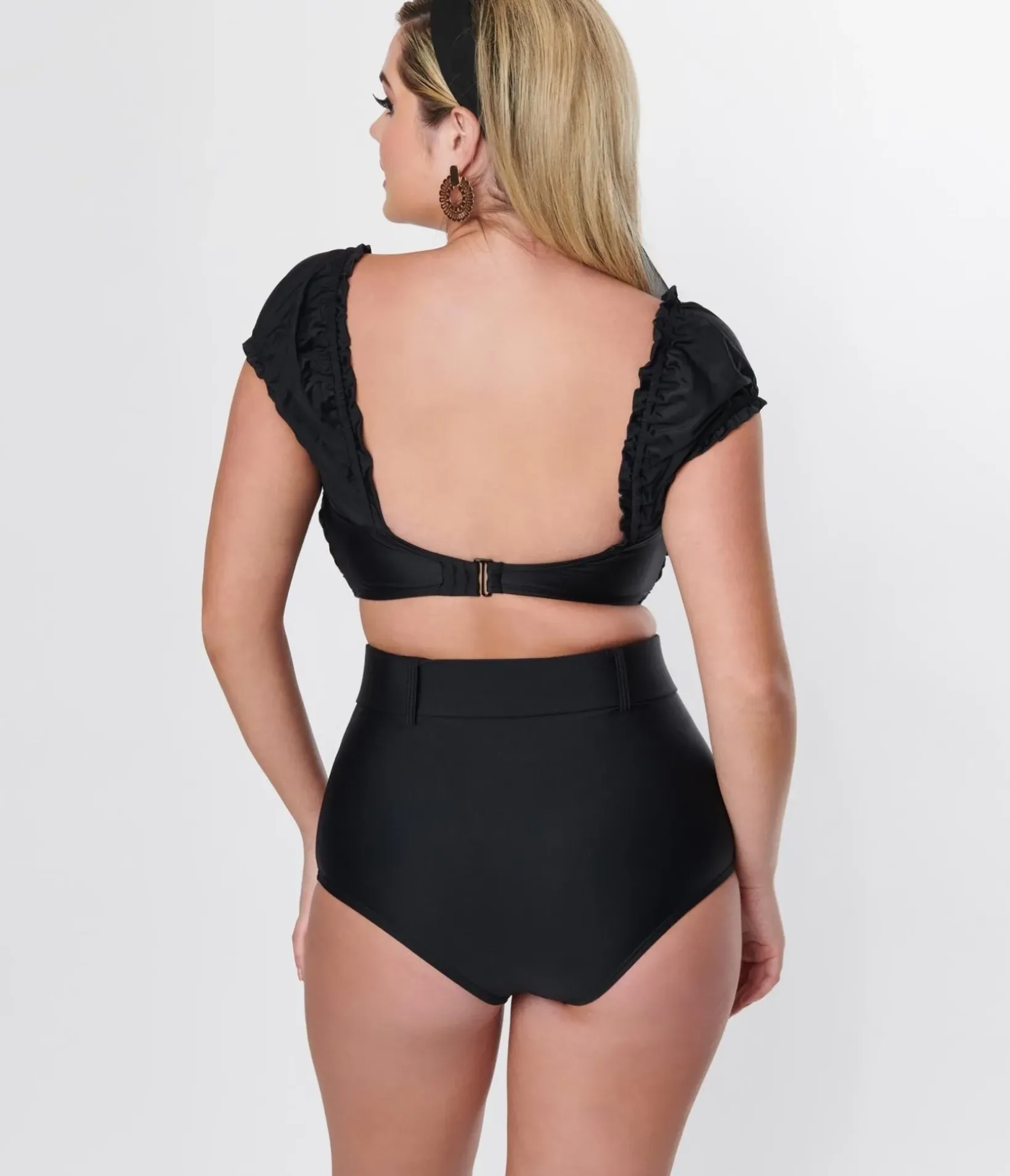 Unique Vintage Swim Bottoms|Two Piece Swim>Black High Waist Belted Swim Bottom