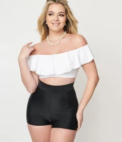 Unique Vintage Swim Bottoms|Two Piece Swim>Black High Waist Capitola Swim Shorts