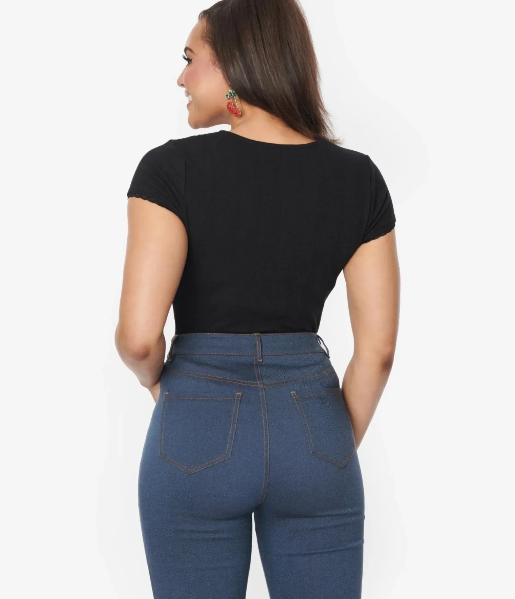 Unique Vintage All Things Black>Black Keyhole Pointelle Knit Top