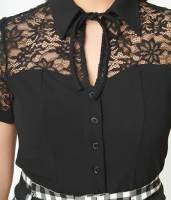 Unique Vintage All Things Black|Halloween>Black Lace Addison Blouse