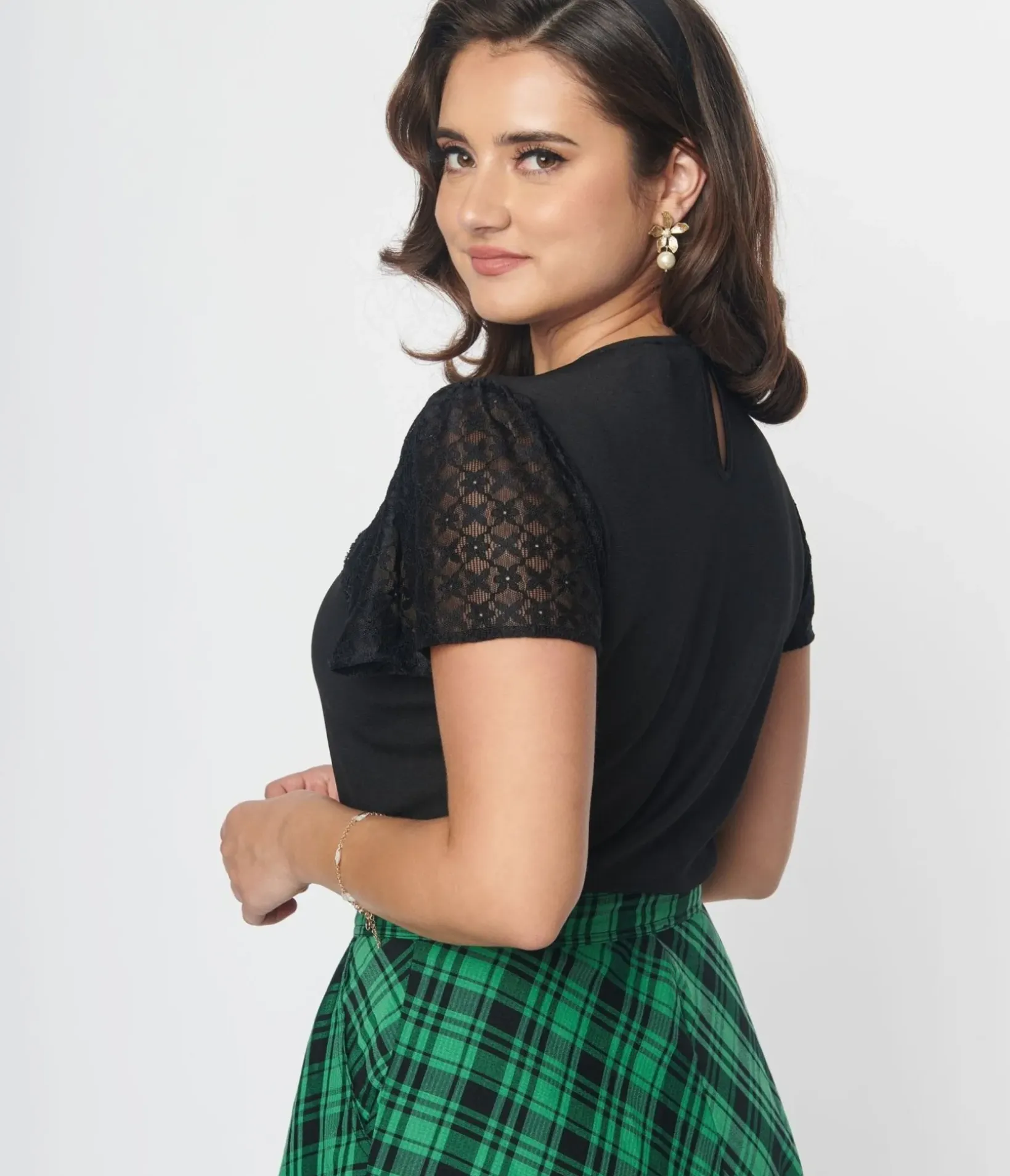 Unique Vintage All Things Black>Black Lace Sleeve Top