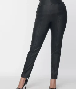 Unique Vintage Pants|Pants>Black Leatherette High Waist Pintuck Pants