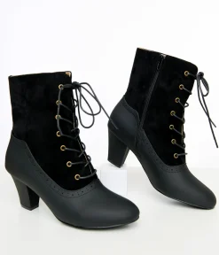 Unique Vintage All Things Black|Boots>Black Leatherette Victorian Boots