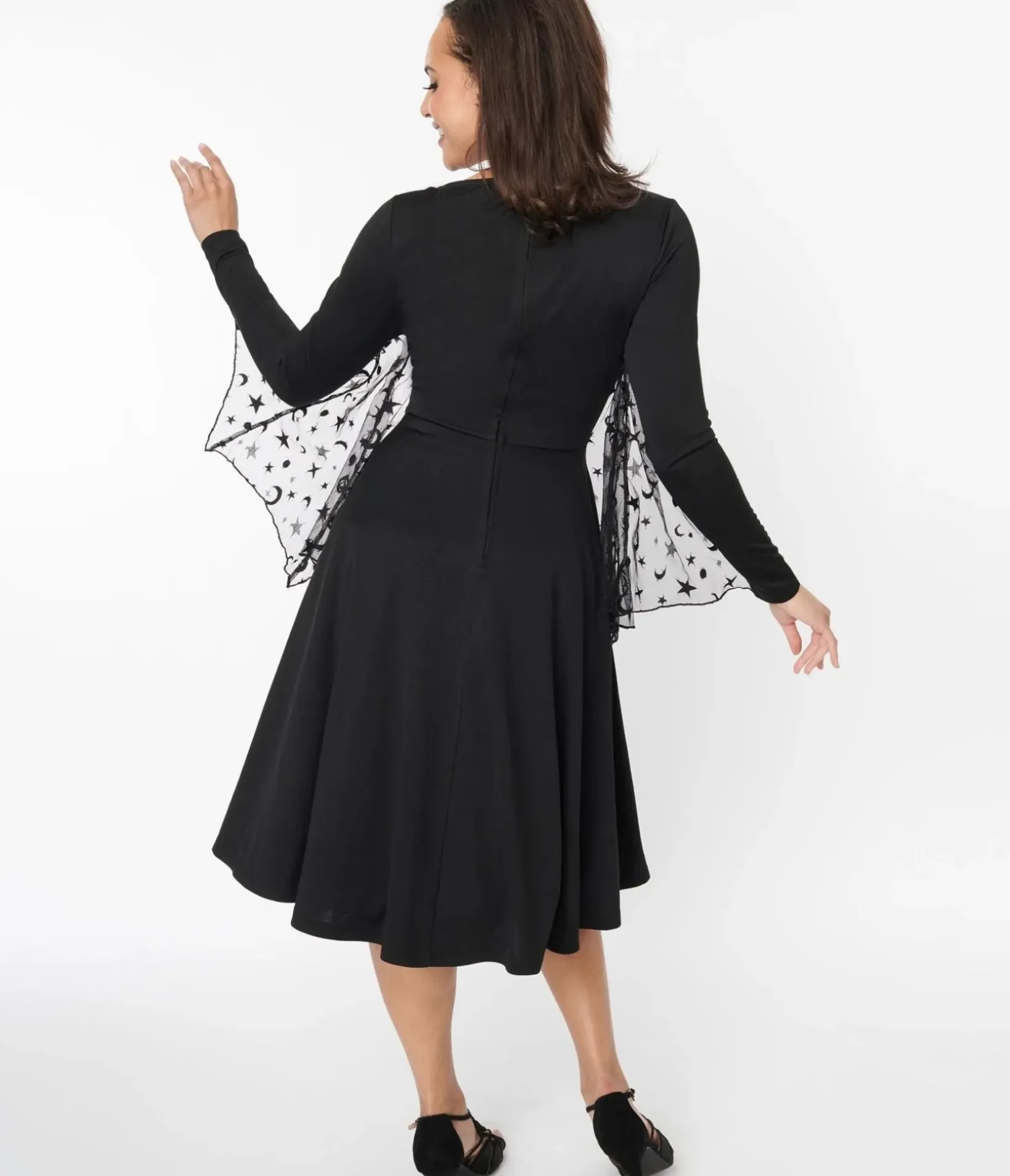 Unique Vintage Swing|Swing>Black & Mesh Bat Swing Dress