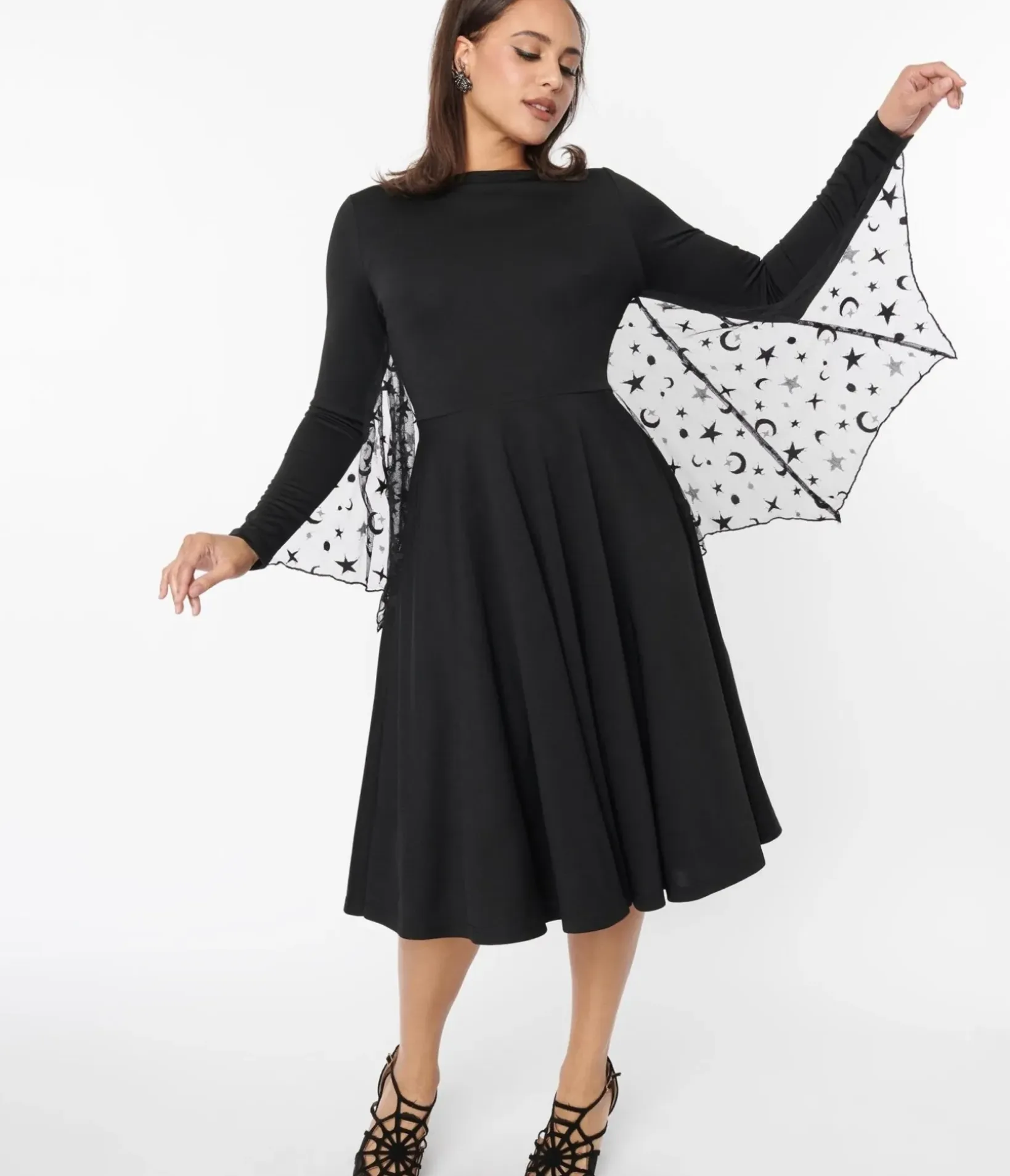 Unique Vintage Swing|Swing>Black & Mesh Bat Swing Dress