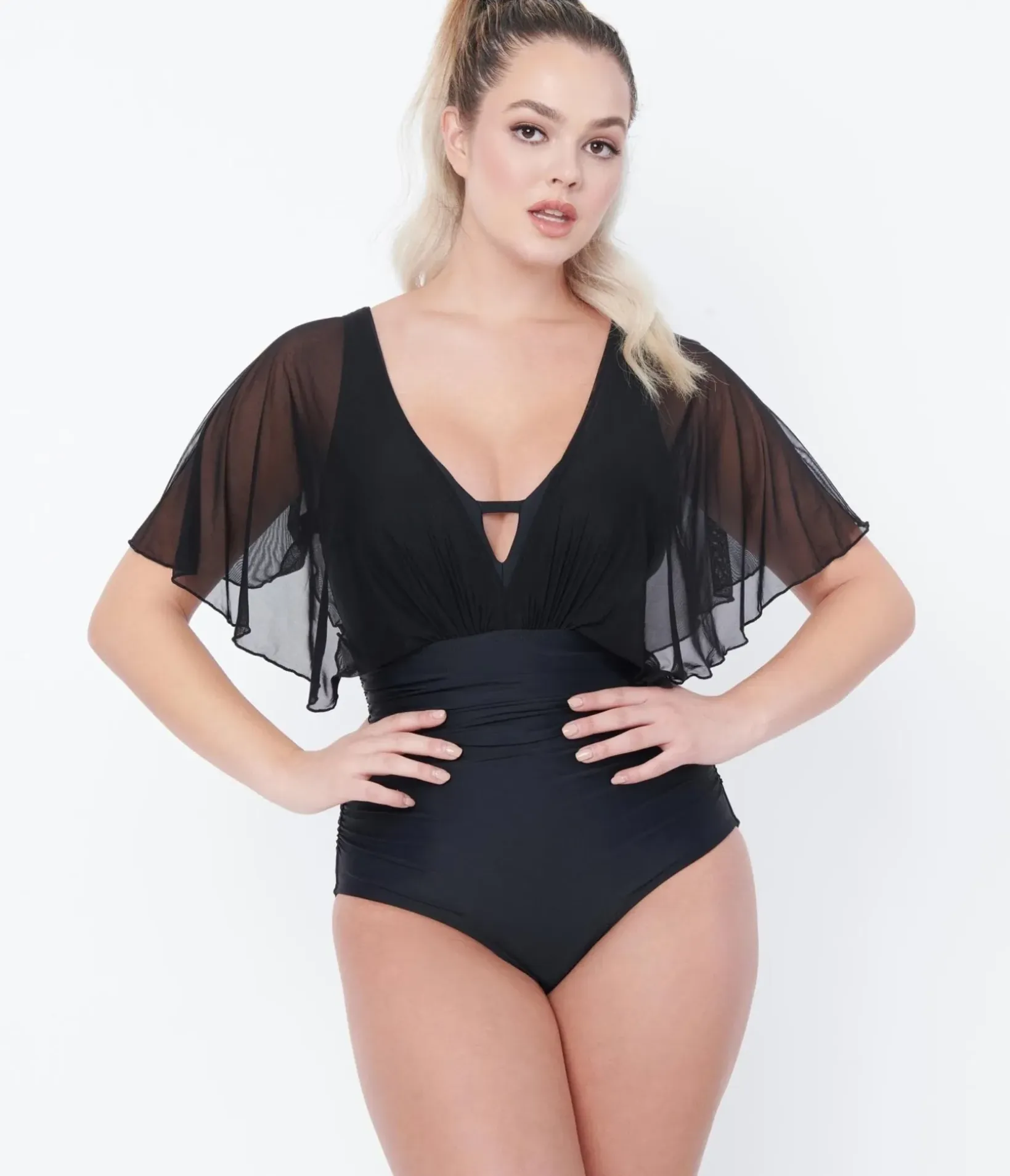 Unique Vintage One Piece Swim|Summer Vacation>Black Mesh Sleeved Torrey Swimsuit
