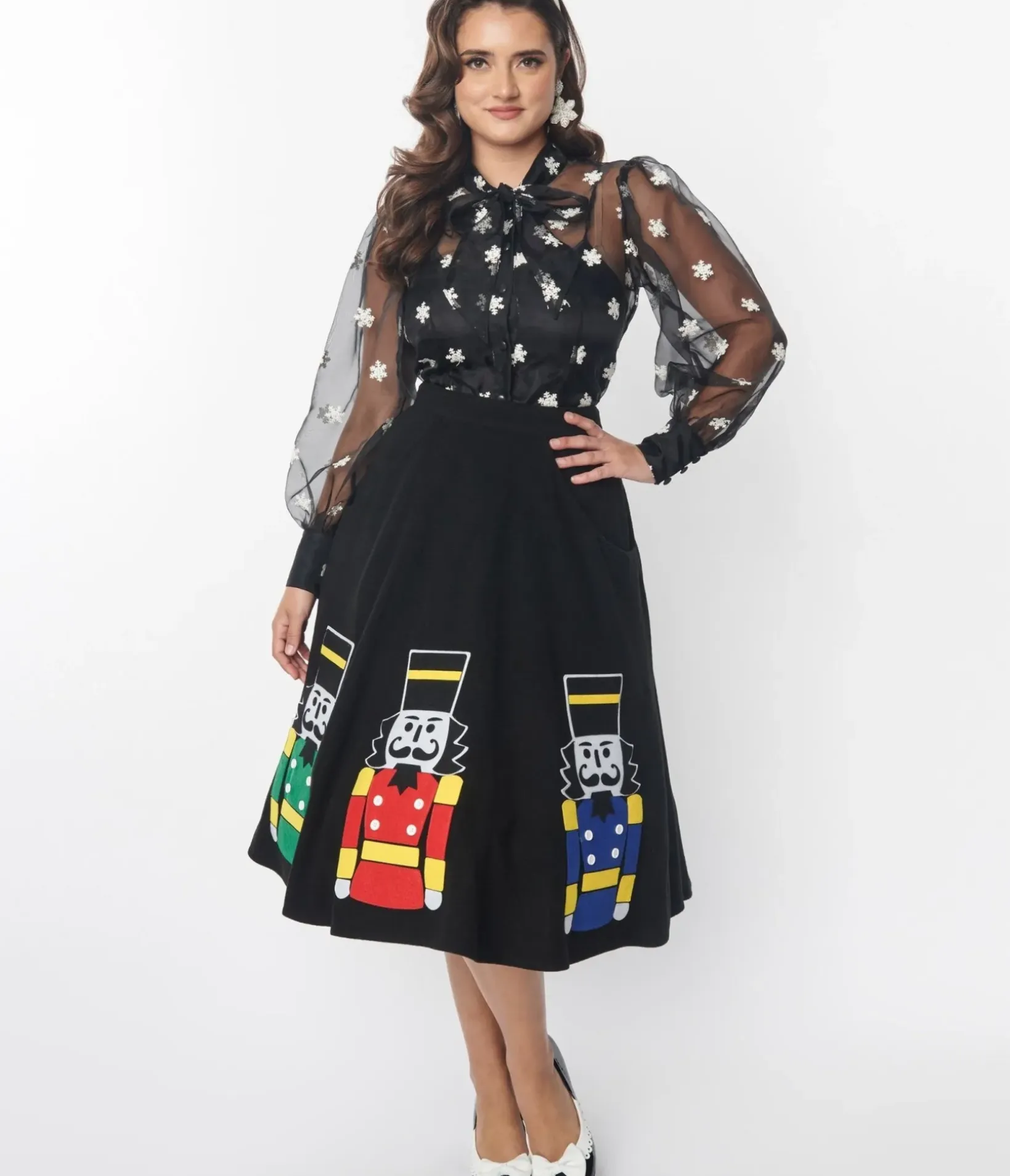 Unique Vintage Skirts|Skirts>Black Nutcracker Soda Shop Swing Skirt