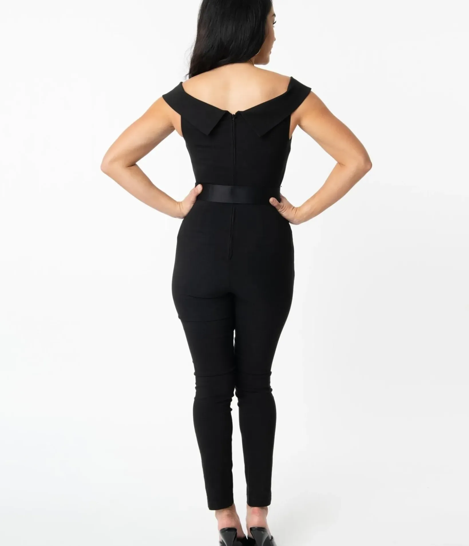 Unique Vintage Rompers & Jumpsuits|All Things Black>Black Off Shoulder Gillian Jumpsuit