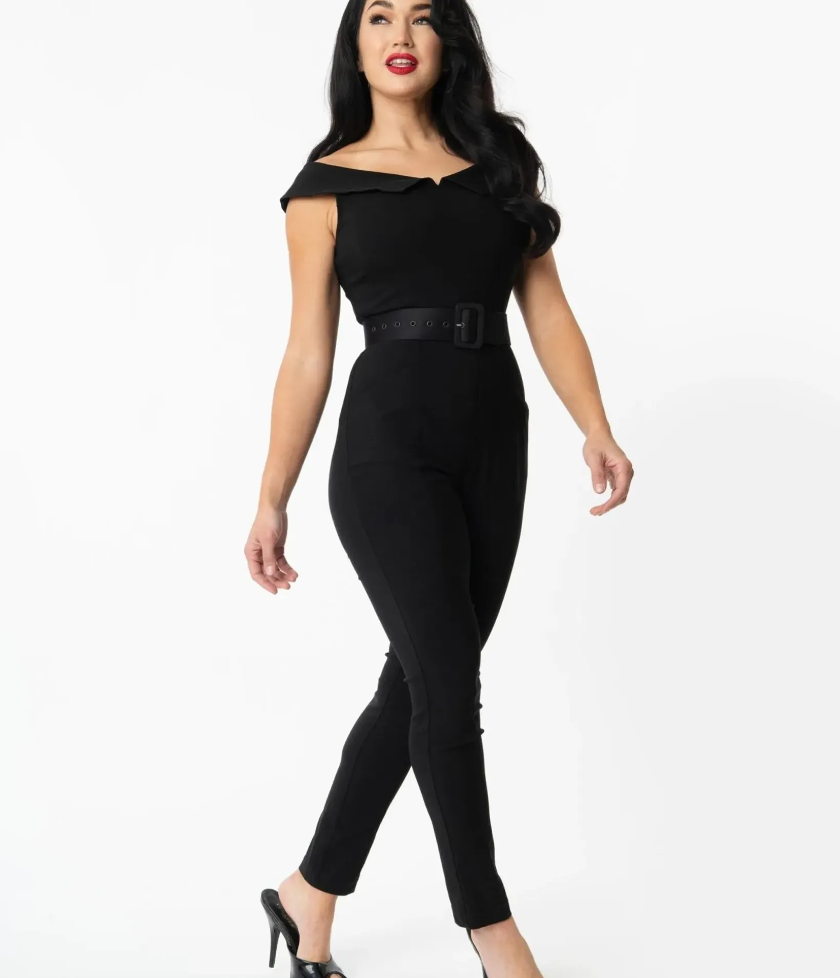 Unique Vintage Rompers & Jumpsuits|All Things Black>Black Off Shoulder Gillian Jumpsuit