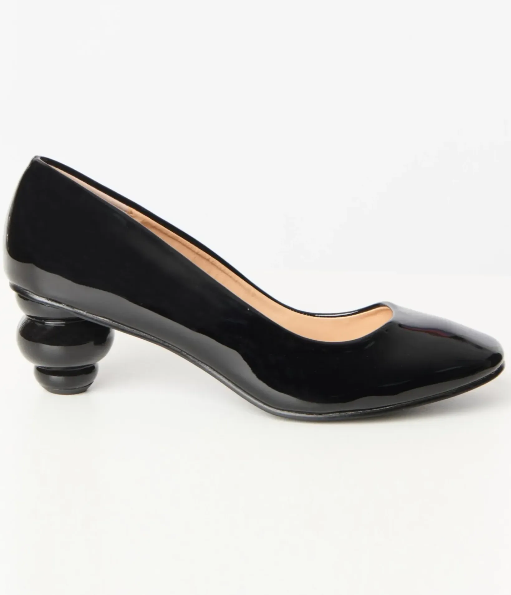 Unique Vintage All Things Black|Heels>Black Patent Leatherette Ball Heel Pumps