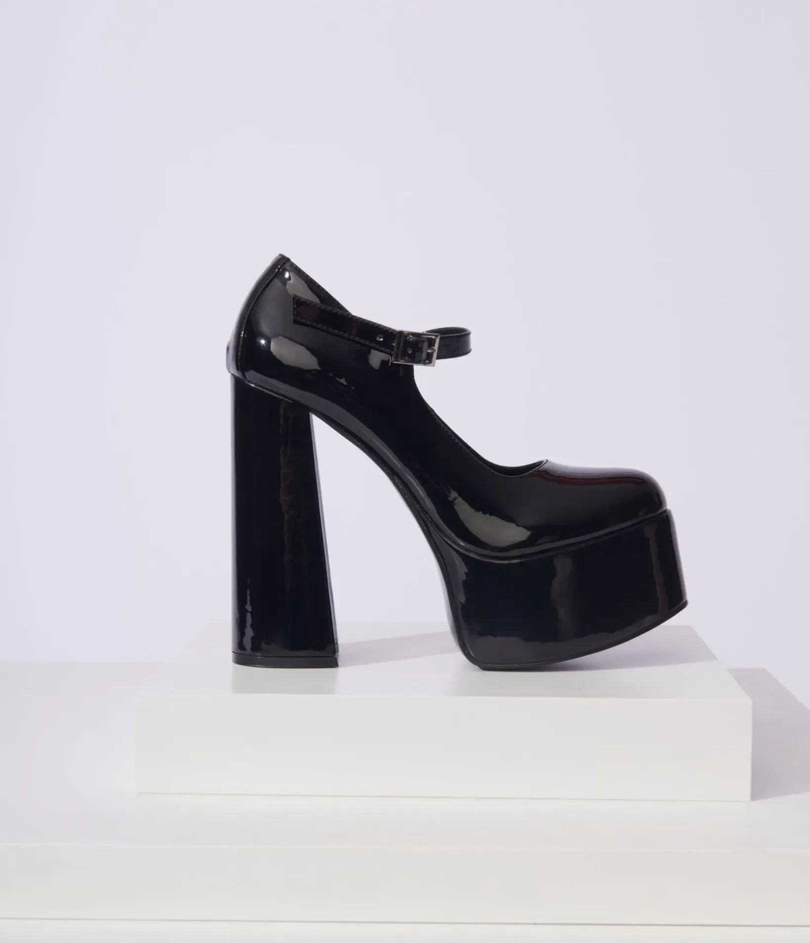 Unique Vintage All Things Black|Halloween>Black Patent Leatherette Platform Mary Jane Heels